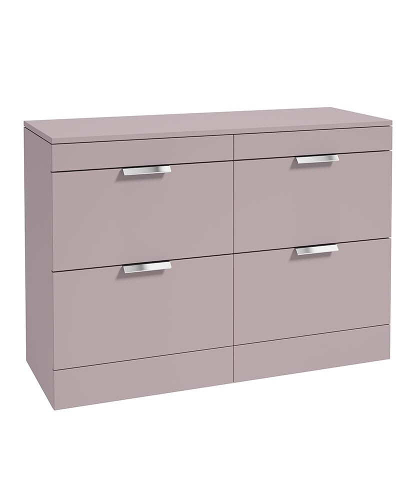 SONAS STOCKHOLM 120cm Four Drawer Matt Cashmere Pink Countertop Vanity Unit - Brushed Chrome Handle