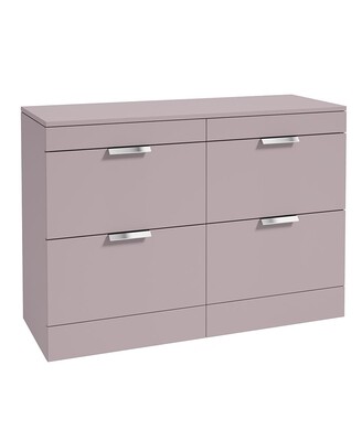 SONAS STOCKHOLM 120cm Four Drawer Matt Cashmere Pink Countertop Vanity Unit - Brushed Chrome Handle