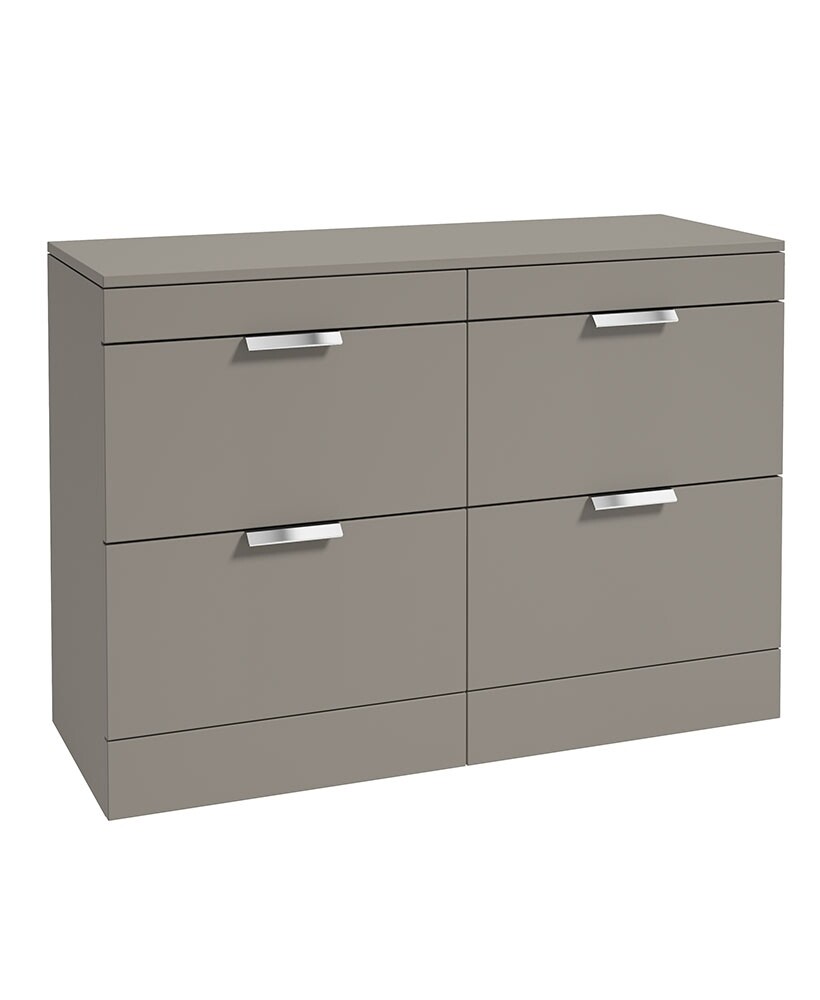 SONAS STOCKHOLM 120cm Four Drawer Matt Khaki Countertop Vanity Unit - Brushed Chrome Handle SONAS STOCKHOLM 120cm Four Drawer Matt Khaki Countertop Vanity Unit - Brushed Chrome Handle