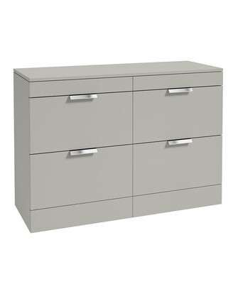SONAS STOCKHOLM 120cm Four Drawer Matt Arctic Grey Countertop Vanity Unit - Brushed Chrome Handle