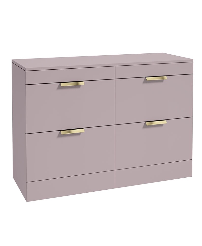 SONAS STOCKHOLM 120cm Four Drawer Matt Cashmere Pink Countertop Vanity Unit - Brushed Gold Handle