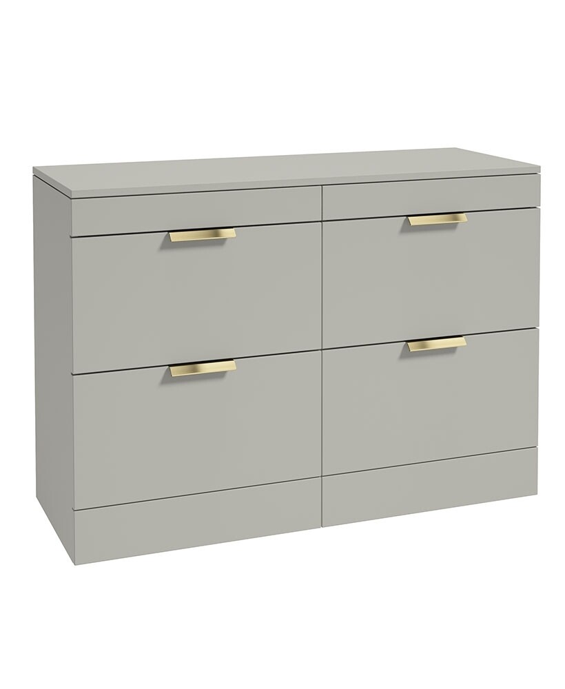 SONAS STOCKHOLM 120cm Four Drawer Matt Arctic Grey Countertop Vanity Unit - Brushed Gold Handle