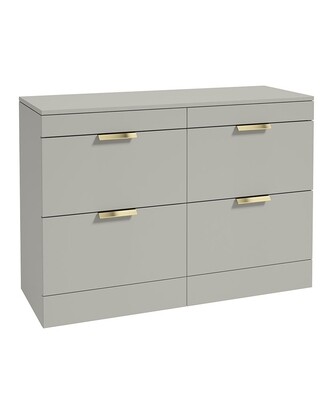 SONAS STOCKHOLM 120cm Four Drawer Matt Arctic Grey Countertop Vanity Unit - Brushed Gold Handle