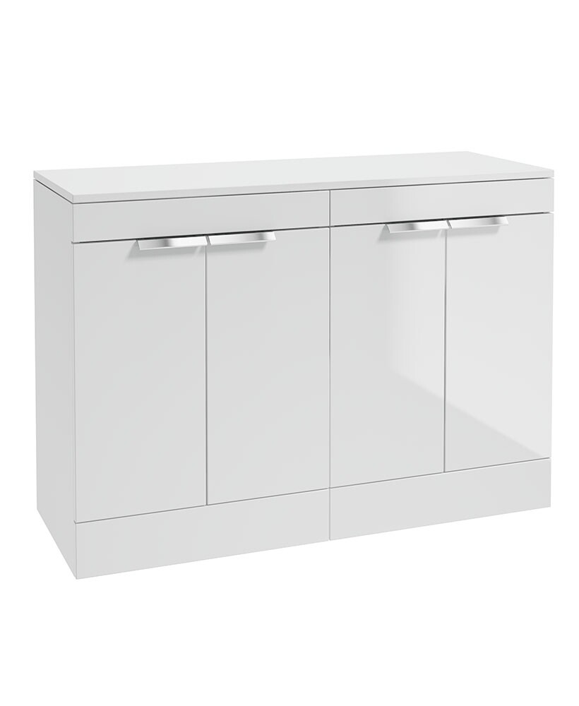 SONAS STOCKHOLM 120cm Floor Standing Four Door Gloss White Countertop Vanity Unit - Brushed Chrome Handle