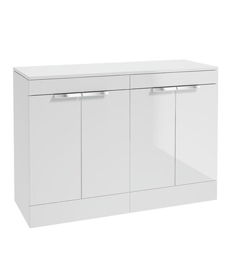 SONAS STOCKHOLM 120cm Floor Standing Four Door Gloss White Countertop Vanity Unit - Brushed Chrome Handle