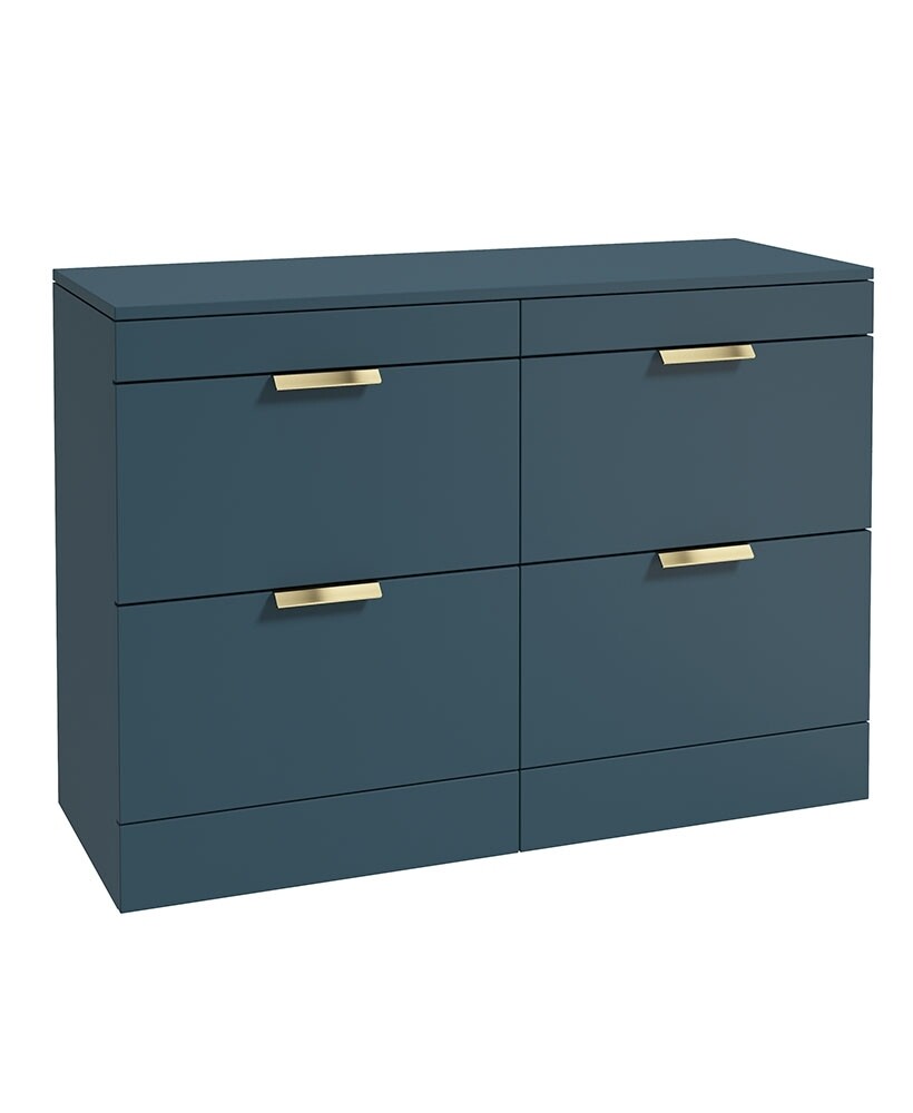 SONAS STOCKHOLM 120cm Four Drawer Matt Ocean Blue Countertop Vanity Unit - Brushed Gold Handle
