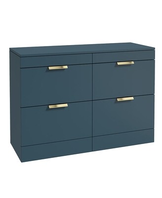 SONAS STOCKHOLM 120cm Four Drawer Matt Ocean Blue Countertop Vanity Unit - Brushed Gold Handle