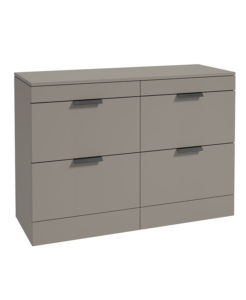 SONAS STOCKHOLM 120cm Four Drawer Matt Khaki Countertop Vanity Unit - Matt Black Handle