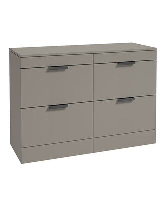 SONAS STOCKHOLM 120cm Four Drawer Matt Khaki Countertop Vanity Unit - Matt Black Handle