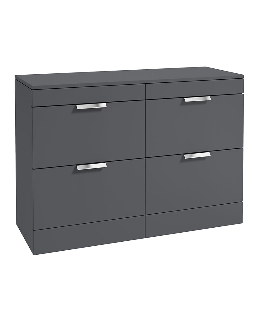 SONAS STOCKHOLM 120cm Four Drawer Matt Midnight Grey Countertop Vanity Unit - Brushed Chrome Handle