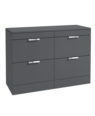 SONAS STOCKHOLM 120cm Four Drawer Matt Midnight Grey Countertop Vanity Unit - Brushed Chrome Handle