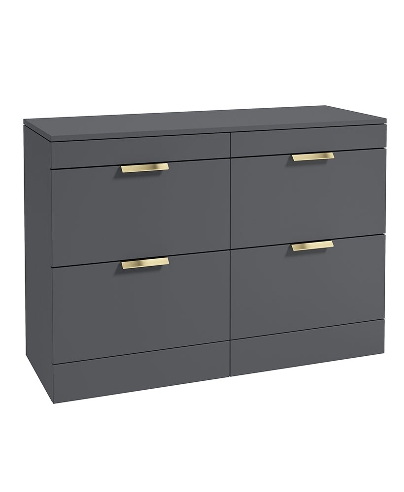 SONAS STOCKHOLM 120cm Four Drawer Matt Midnight Grey Countertop Vanity Unit - Brushed Gold Handle