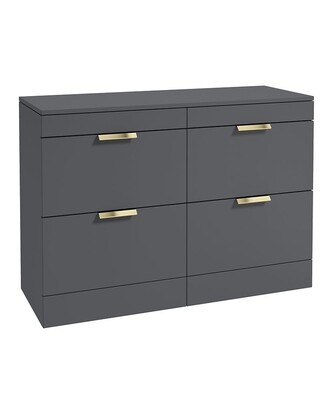 SONAS STOCKHOLM 120cm Four Drawer Matt Midnight Grey Countertop Vanity Unit - Brushed Gold Handle