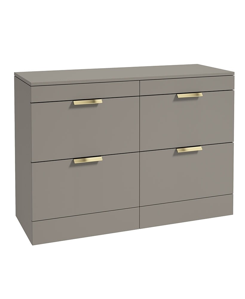 SONAS STOCKHOLM 120cm Four Drawer Matt Khaki Countertop Vanity Unit - Brushed Gold Handle