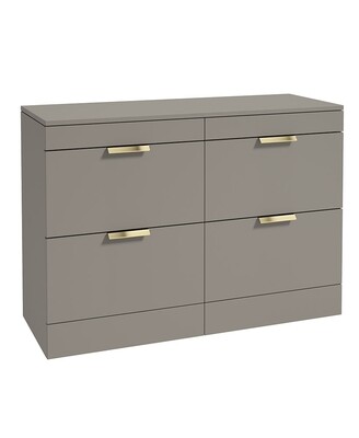 SONAS STOCKHOLM 120cm Four Drawer Matt Khaki Countertop Vanity Unit - Brushed Gold Handle