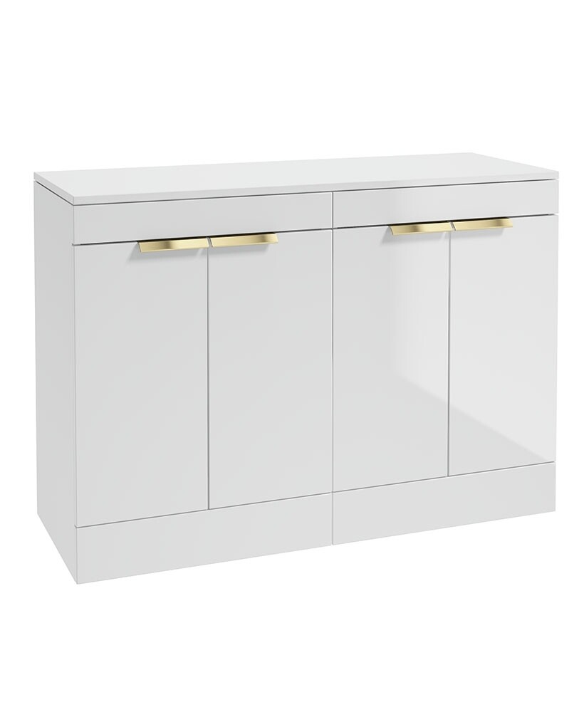 SONAS STOCKHOLM 120cm Floor Standing Four Door Gloss White Countertop Vanity Unit - Brushed Gold Handle