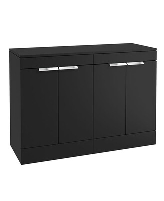 SONAS STOCKHOLM 120cm Floor Standing Four Door Matt Black Countertop Vanity Unit - Brushed Chrome Handle