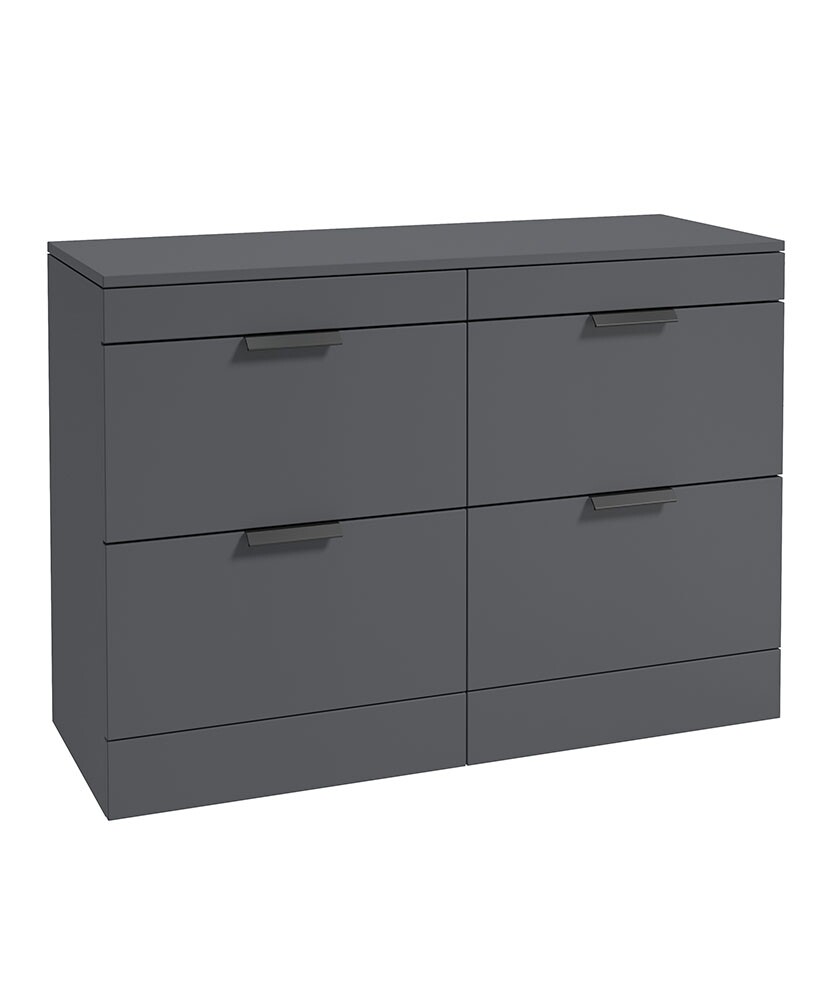 SONAS STOCKHOLM 120cm Four Drawer Matt Midnight Grey Countertop Vanity Unit - Matt Black Handle
