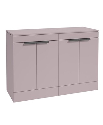 SONAS STOCKHOLM 120cm Floor Standing Four Door Matt Cashmere Pink Countertop Vanity Unit - Matt Black Handle