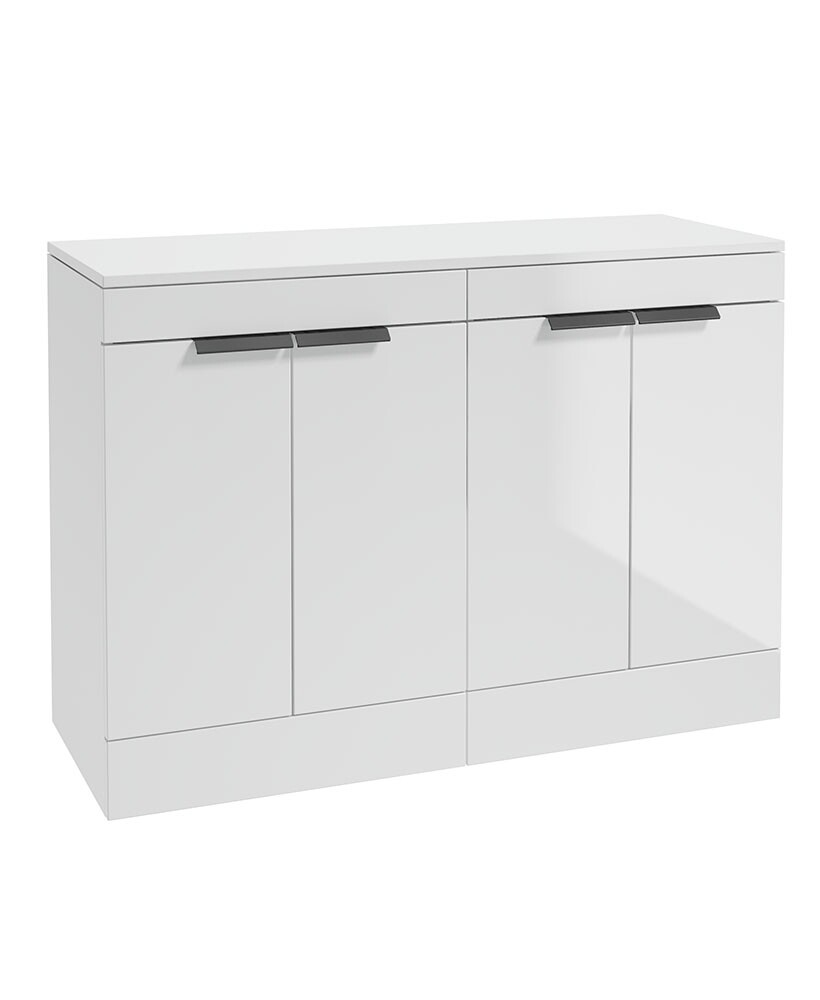 SONAS STOCKHOLM 120cm Floor Standing Four Door Gloss White Countertop Vanity Unit - Matt Black Handle