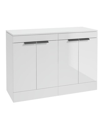 SONAS STOCKHOLM 120cm Floor Standing Four Door Gloss White Countertop Vanity Unit - Matt Black Handle