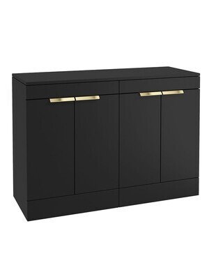 SONAS STOCKHOLM 120cm Floor Standing Four Door Matt Black Countertop Vanity Unit - Brushed Gold Handle