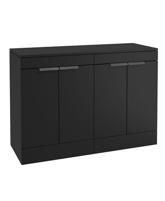 SONAS STOCKHOLM 120cm Floor Standing Four Door Matt Black Countertop Vanity Unit - Matt Black Handle