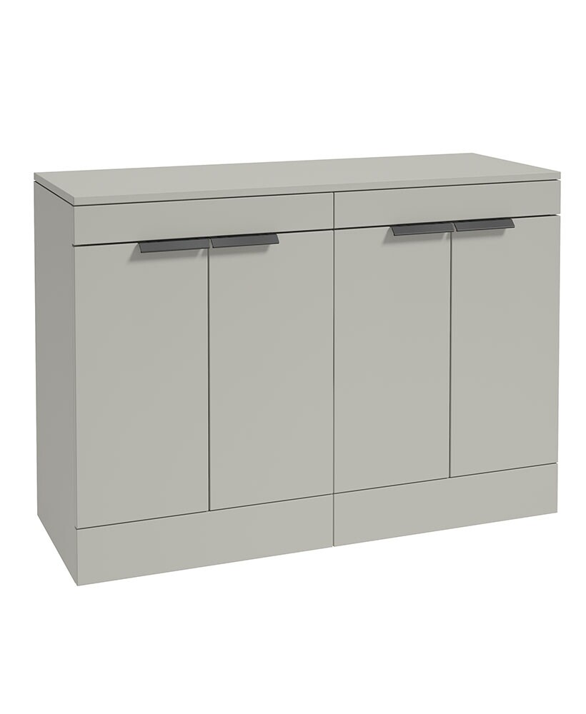 SONAS STOCKHOLM 120cm Floor Standing Four Door Matt Arctic Grey Countertop Vanity Unit - Matt Black Handle