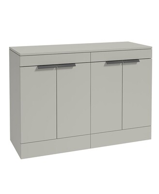 SONAS STOCKHOLM 120cm Floor Standing Four Door Matt Arctic Grey Countertop Vanity Unit - Matt Black Handle