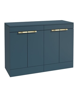 SONAS STOCKHOLM 120cm Floor Standing Four Door Matt Ocean Blue Countertop Vanity Unit - Brushed Gold Handle