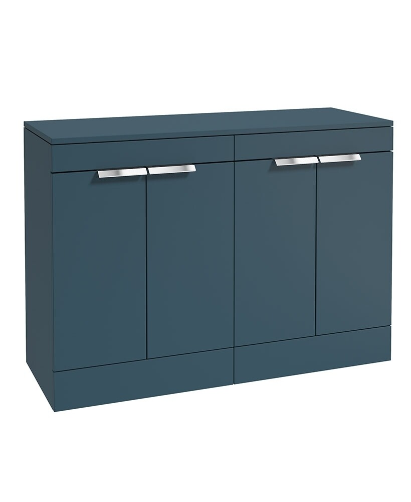 SONAS STOCKHOLM 120cm Floor Standing Four Door Matt Ocean Blue Countertop Vanity Unit - Brushed Chrome Handle