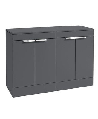 SONAS STOCKHOLM 120cm Floor Standing Four Door Matt Midnight Grey Countertop Vanity Unit - Brushed Chrome Handle