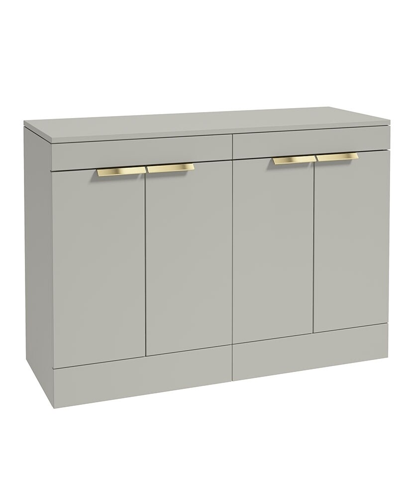 SONAS STOCKHOLM 120cm Floor Standing Four Door Matt Arctic Grey Countertop Vanity Unit - Brushed Gold Handle