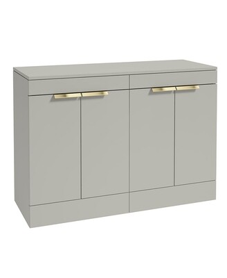 SONAS STOCKHOLM 120cm Floor Standing Four Door Matt Arctic Grey Countertop Vanity Unit - Brushed Gold Handle