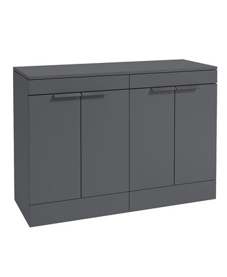 SONAS STOCKHOLM 120cm Floor Standing Four Door Matt Midnight Grey Countertop Vanity Unit - Matt Black Handle