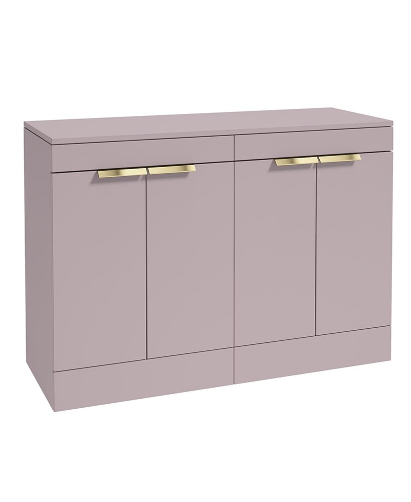SONAS STOCKHOLM 120cm Floor Standing Four Door Matt Cashmere Pink Countertop Vanity Unit - Brushed Gold Handle