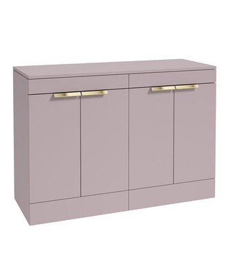 SONAS STOCKHOLM 120cm Floor Standing Four Door Matt Cashmere Pink Countertop Vanity Unit - Brushed Gold Handle