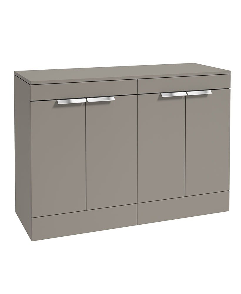 SONAS STOCKHOLM 120cm Floor Standing Four Door Matt Khaki Countertop Vanity Unit - Brushed Chrome Handle