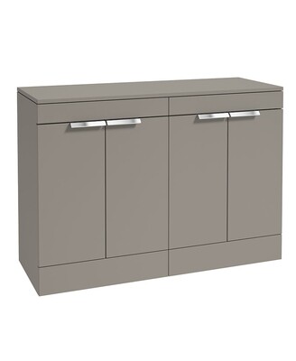 SONAS STOCKHOLM 120cm Floor Standing Four Door Matt Khaki Countertop Vanity Unit - Brushed Chrome Handle