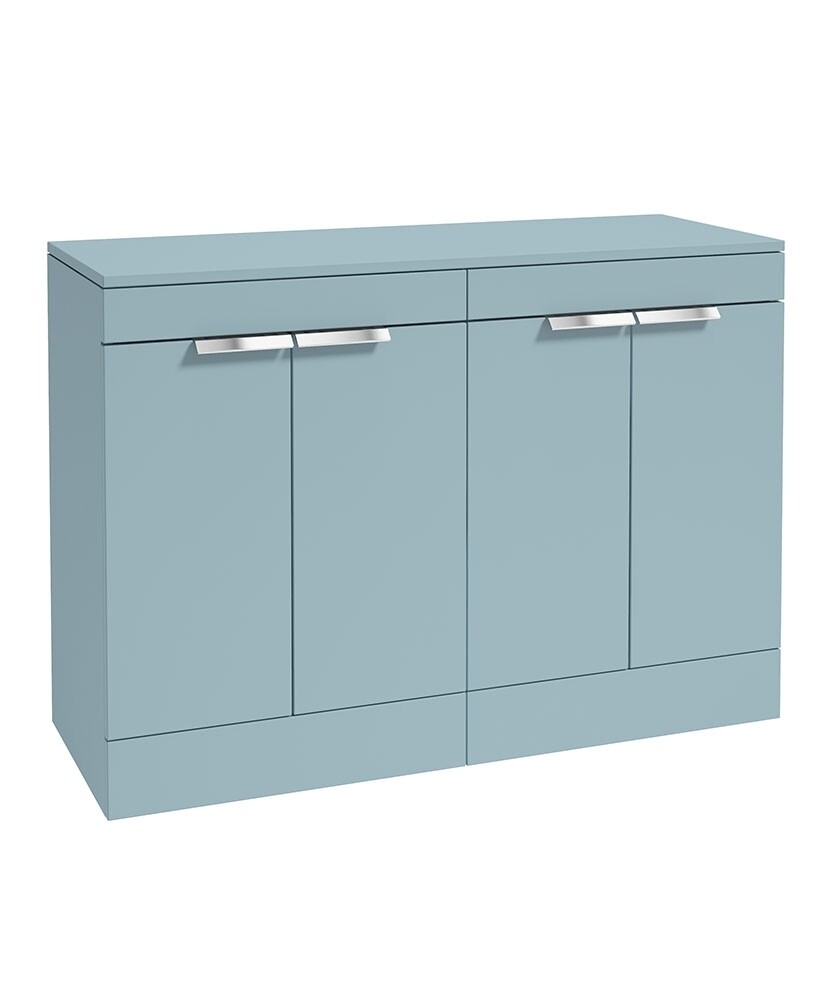 SONAS STOCKHOLM 120cm Floor Standing Four Door Matt Morning Sky Blue Countertop Vanity Unit - Brushed Chrome Handle