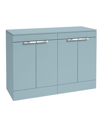 SONAS STOCKHOLM 120cm Floor Standing Four Door Matt Morning Sky Blue Countertop Vanity Unit - Brushed Chrome Handle