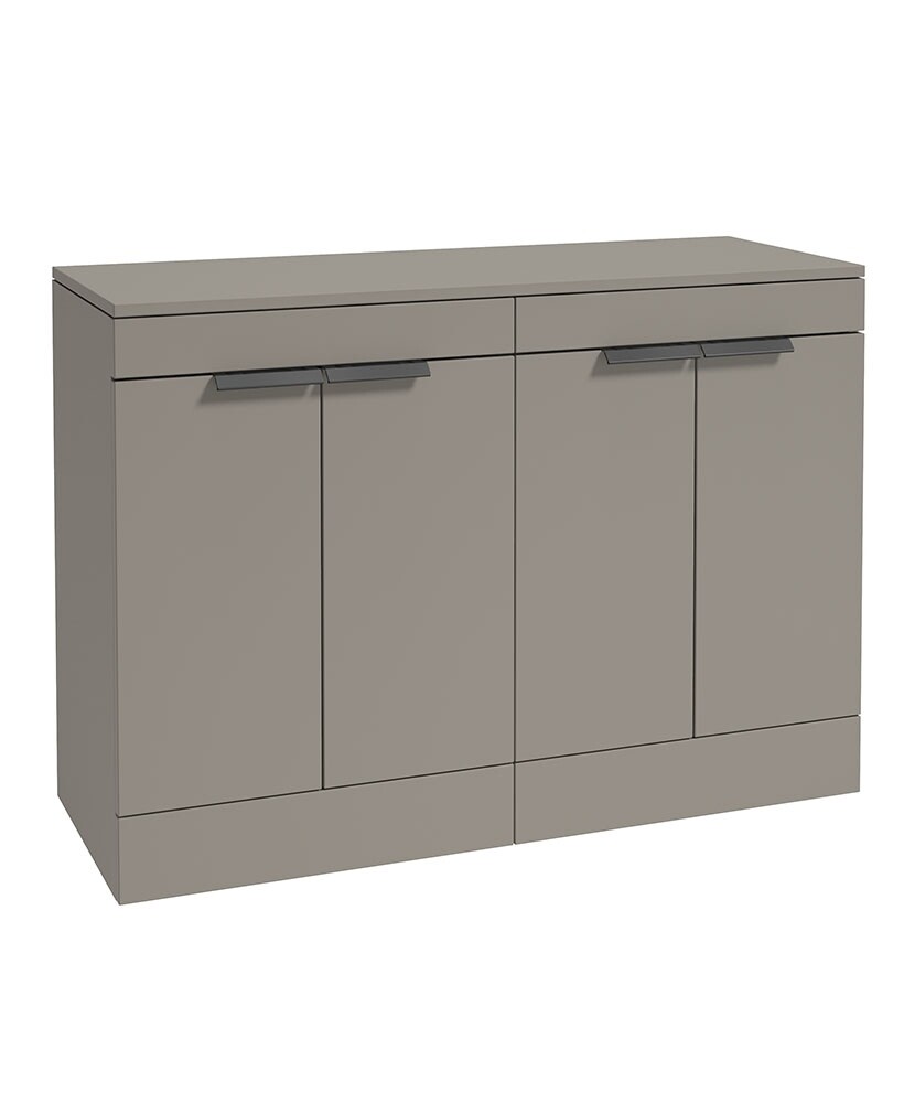 SONAS STOCKHOLM 120cm Floor Standing Four Door Matt Khaki Countertop Vanity Unit - Matt Black Handle