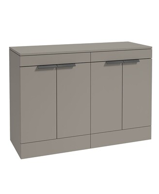 SONAS STOCKHOLM 120cm Floor Standing Four Door Matt Khaki Countertop Vanity Unit - Matt Black Handle