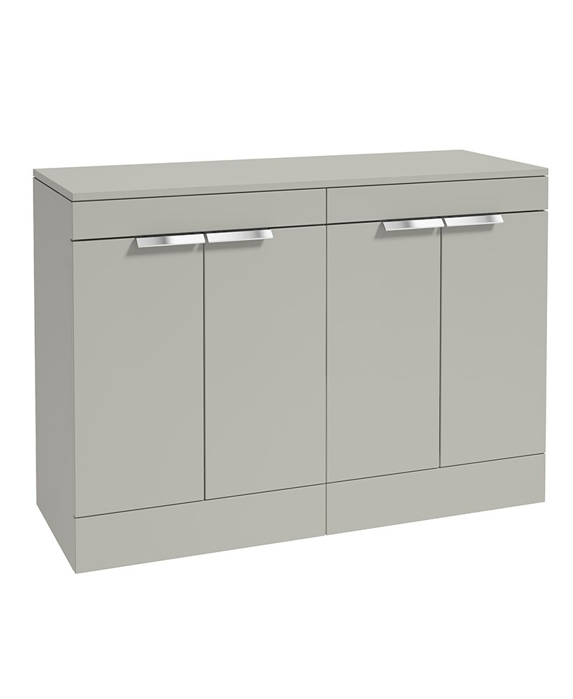 SONAS STOCKHOLM 120cm Floor Standing Four Door Matt Arctic Grey Countertop Vanity Unit - Brushed Chrome Handle