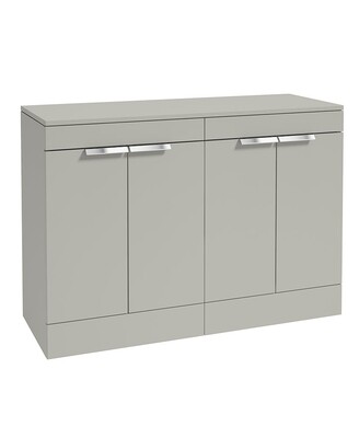 SONAS STOCKHOLM 120cm Floor Standing Four Door Matt Arctic Grey Countertop Vanity Unit - Brushed Chrome Handle