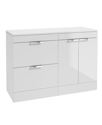 SONAS STOCKHOLM 120cm Floor Standing Two Drawer and Two Door Gloss White Countertop Vanity Unit - Brushed Chrome Handle