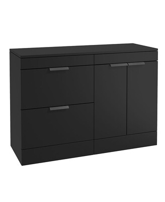 SONAS STOCKHOLM 120cm Floor Standing Two Drawer and Two Door Matt Black Countertop Vanity Unit - Matt Black Handle