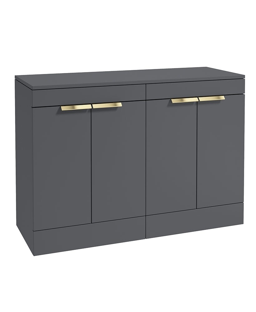 SONAS STOCKHOLM 120cm Floor Standing Four Door Matt Midnight Grey Countertop Vanity Unit - Brushed Gold Handle