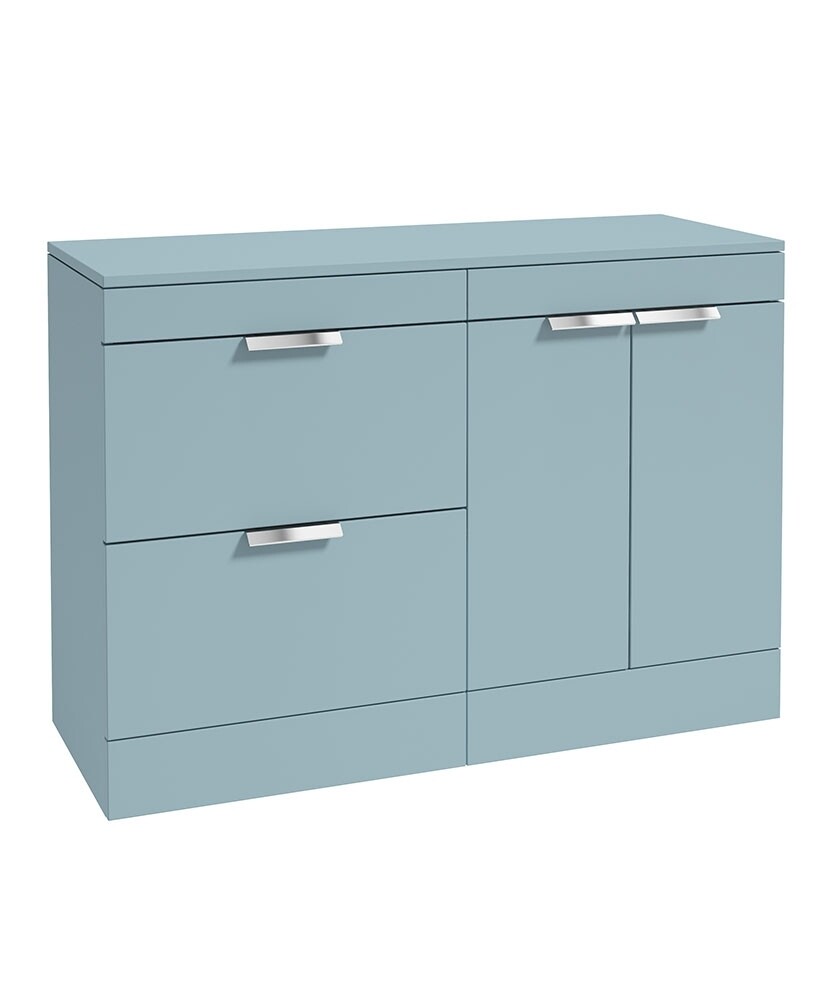 SONAS STOCKHOLM 120cm Floor Standing Two Drawer and Two Door Matt Morning Sky Blue Countertop Vanity Unit - Brushed Chrome Handle