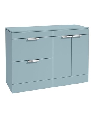 SONAS STOCKHOLM 120cm Floor Standing Two Drawer and Two Door Matt Morning Sky Blue Countertop Vanity Unit - Brushed Chrome Handle SONAS STOCKHOLM 120cm Floor Standing Two Drawer and Two Door Matt Morning Sky Blue Countertop Vanity Unit - Brushed Chrome Handle